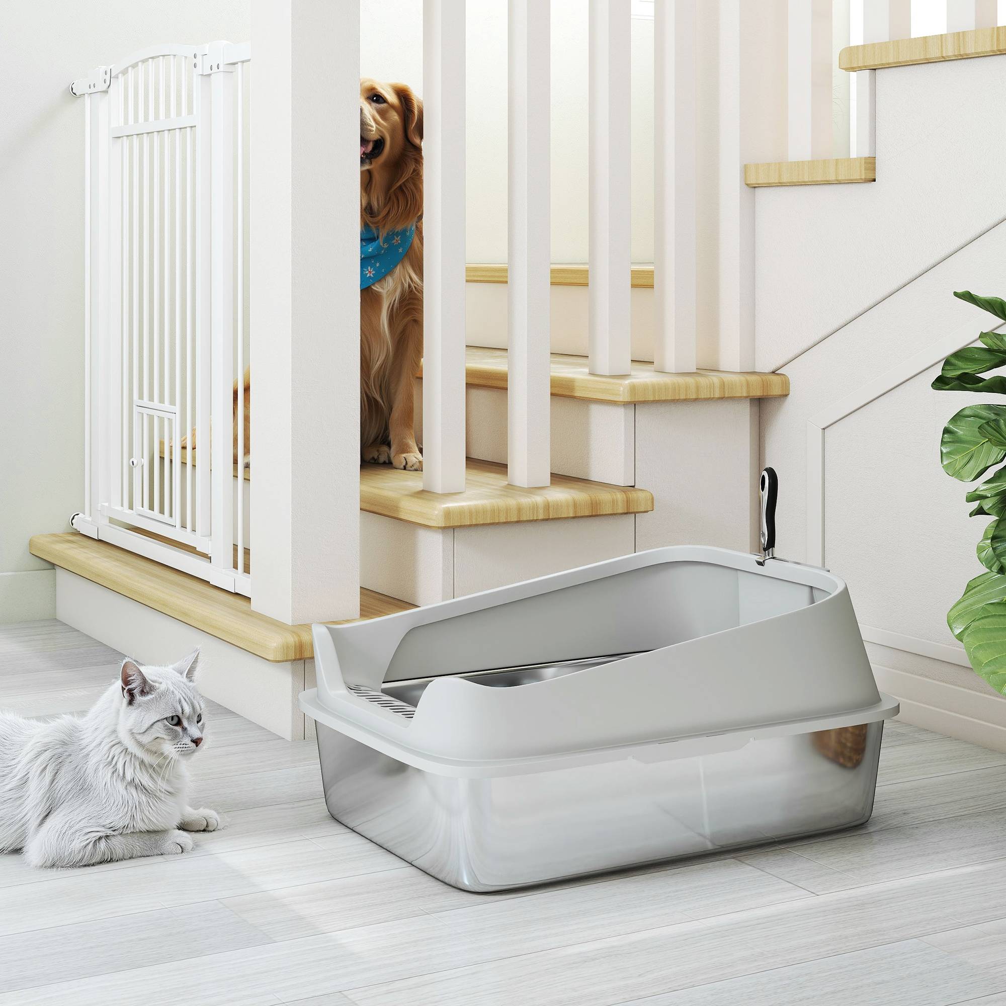 Litière chat acier inoxydable XXL bord haut pelle facile nettoyer étanche 70x50x30 cm gris - Image 10