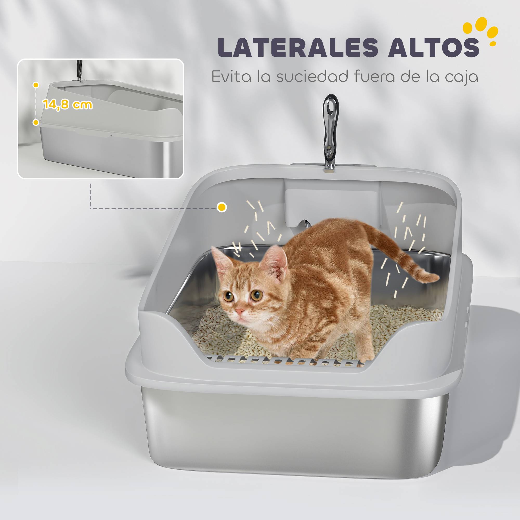 Litière chat acier inoxydable XXL bord haut pelle facile nettoyer étanche 70x50x30 cm gris - Image 8