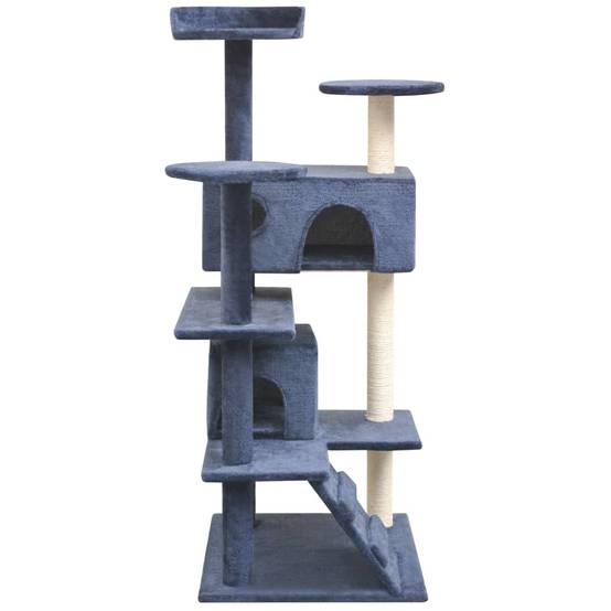 Arbre à chat multi-niveaux avec griffoirs sisal et 2 maisons Bleu 125 cm – ComfortXL Pet Living - Image 2