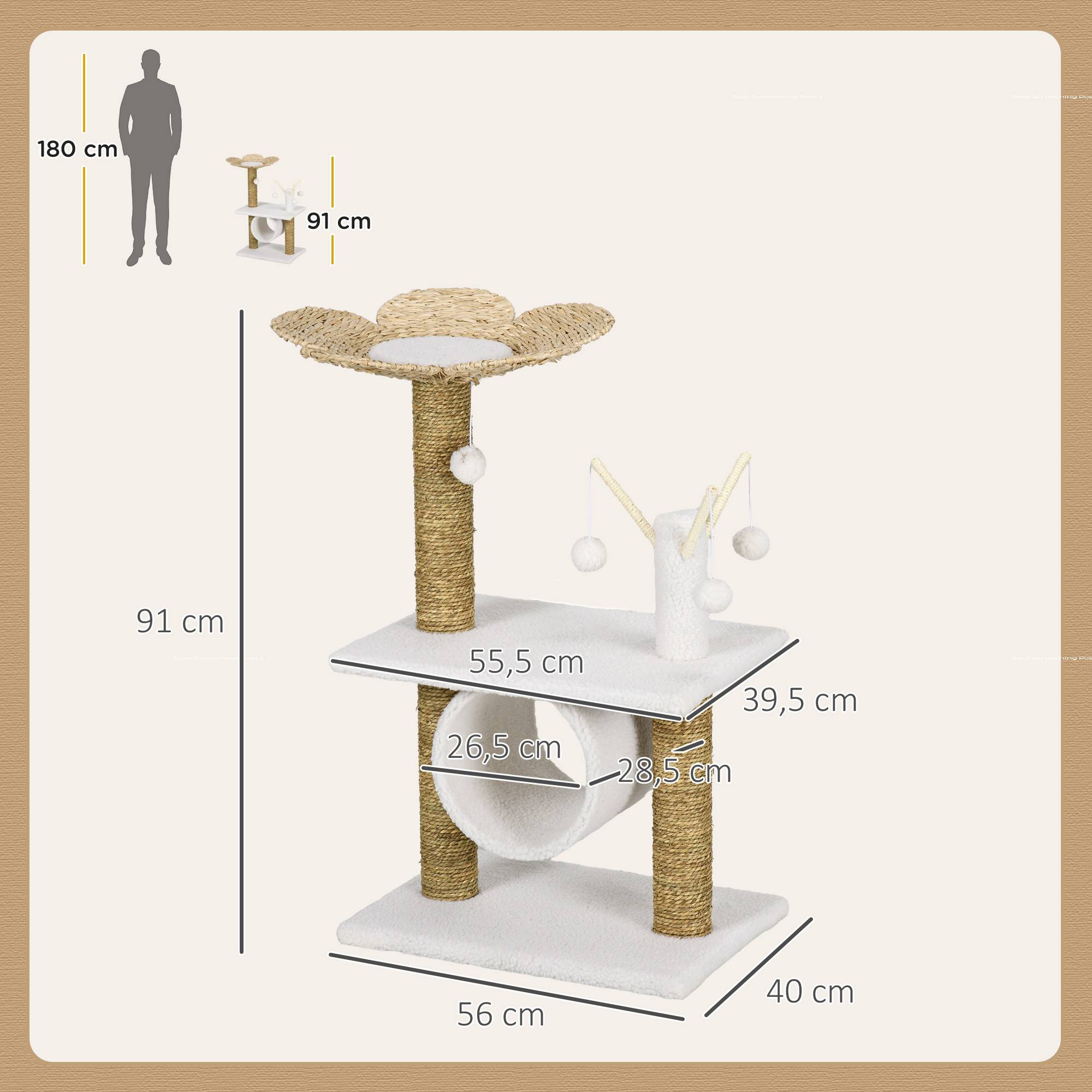 Arbre à chat sisal et peluche beige 56 x 40 x 91 cm - PANGIVO - Image 5
