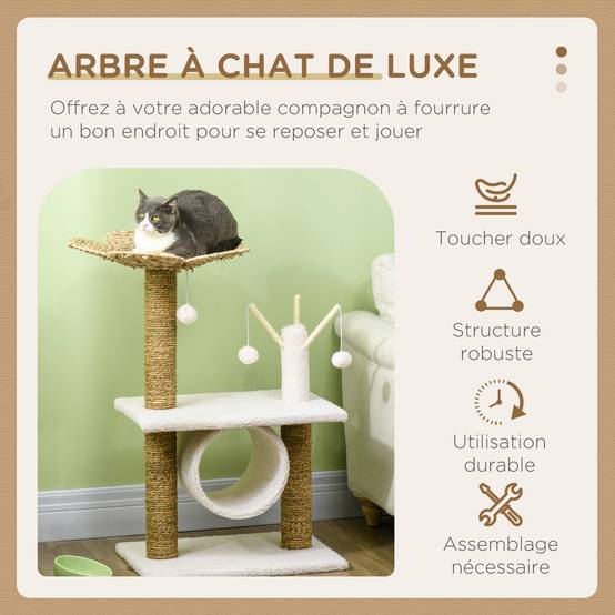 Arbre à chat sisal et peluche beige 56 x 40 x 91 cm - PANGIVO - Image 6