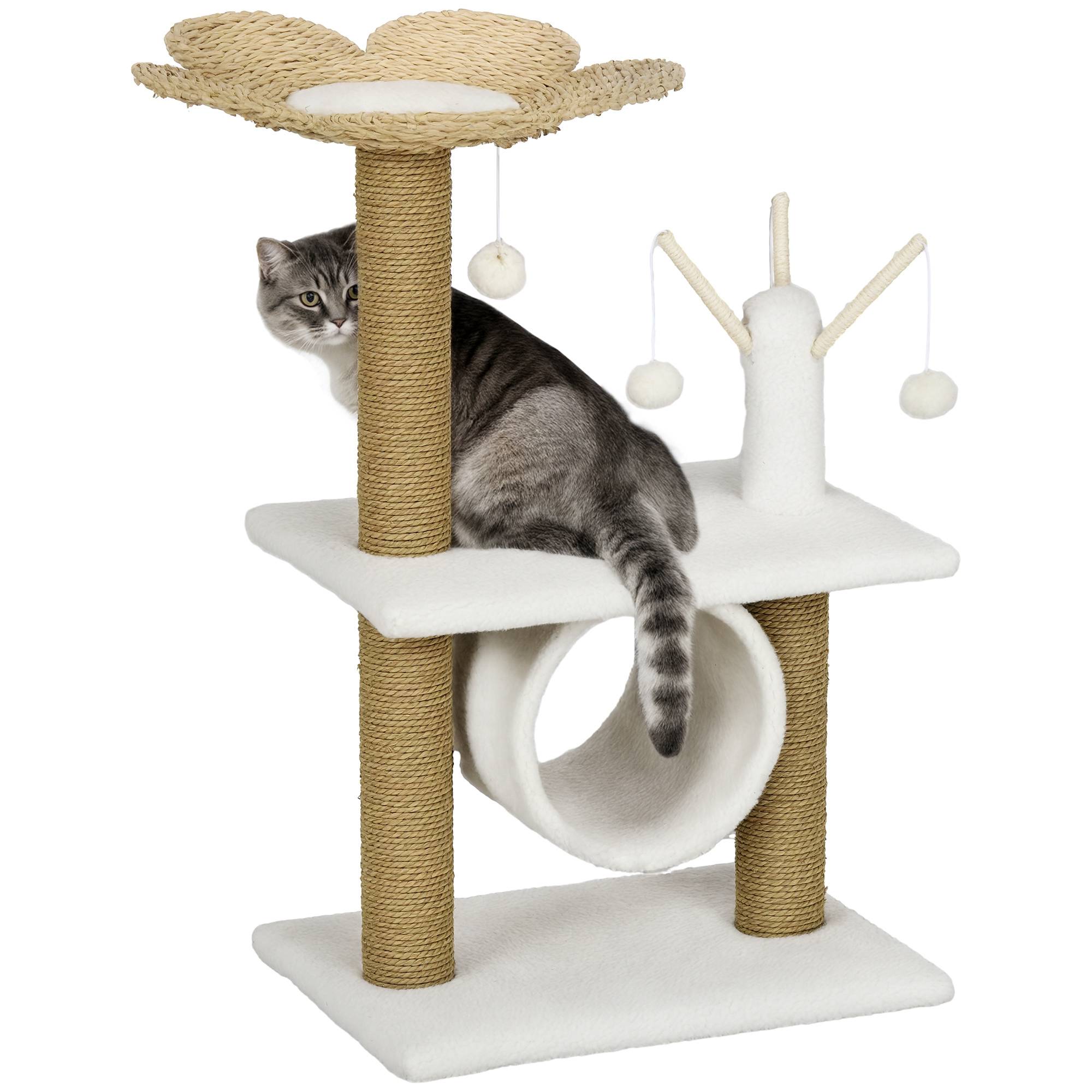 Arbre à chat sisal et peluche beige 56 x 40 x 91 cm - PANGIVO - Image 1