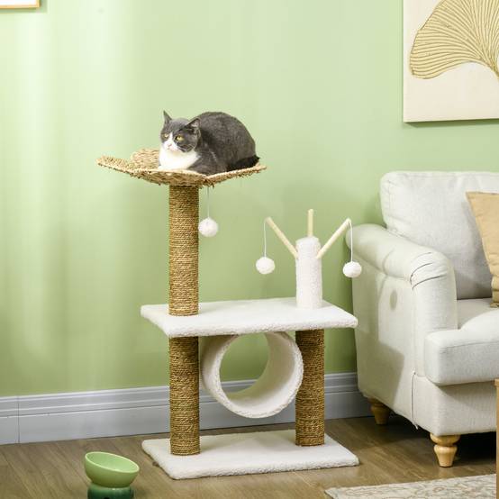 Arbre à chat sisal et peluche beige 56 x 40 x 91 cm - PANGIVO - Image 4