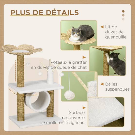 Arbre à chat sisal et peluche beige 56 x 40 x 91 cm - PANGIVO - Image 7