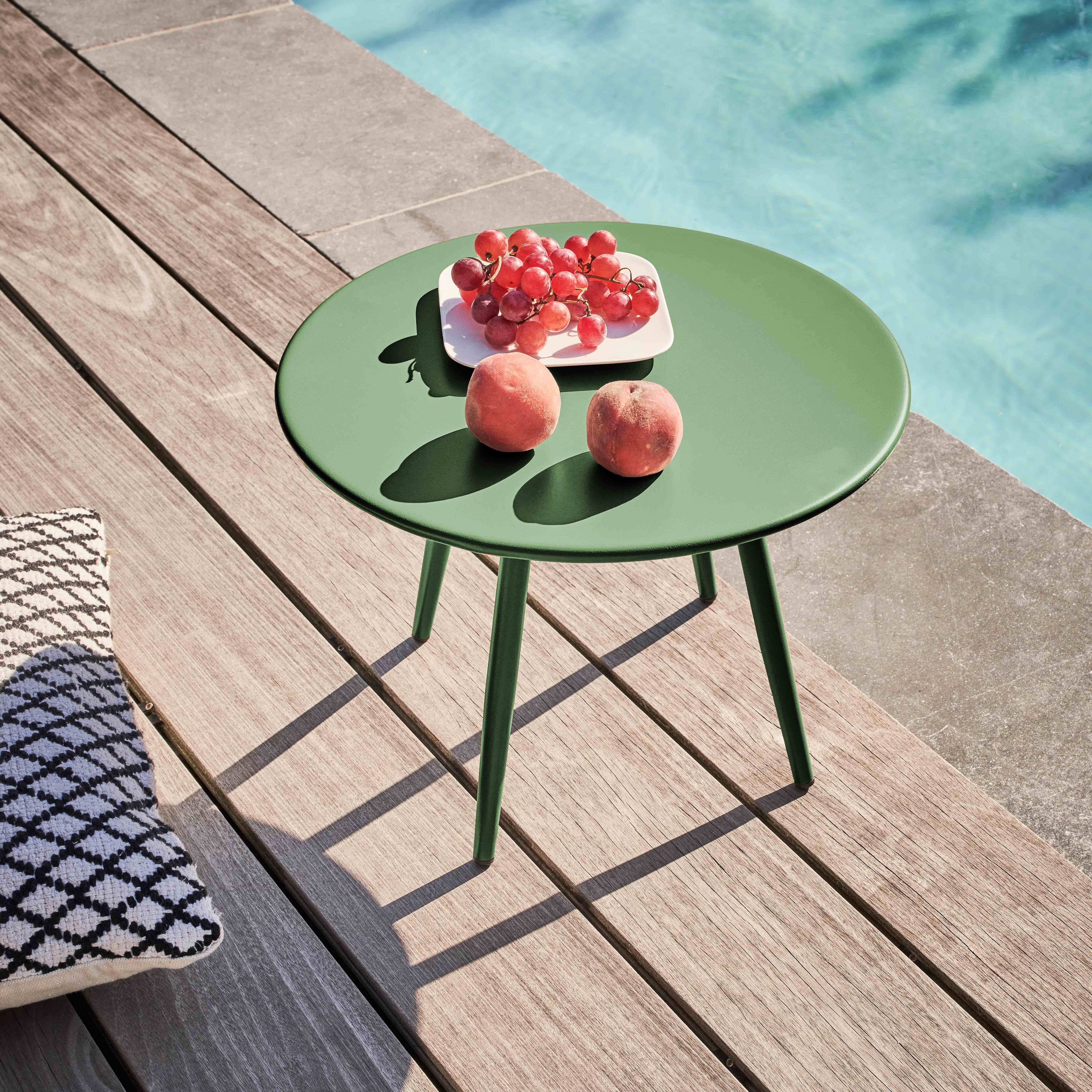 Oviala - Table basse de jardin ronde en métal vert cactus 40 cm Palavas - Oviala - Imagen 2