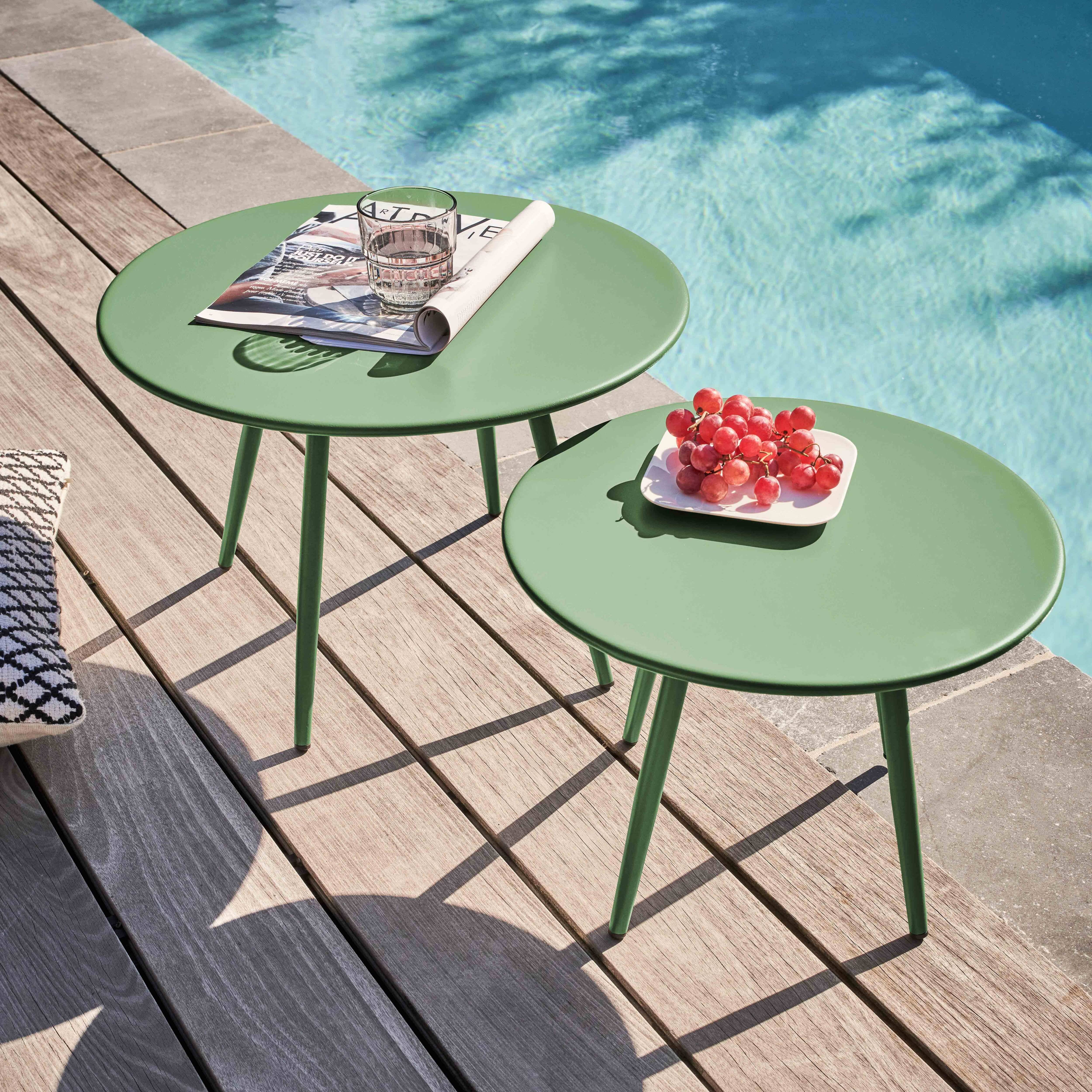 Oviala - Table basse de jardin ronde en métal vert cactus 40 cm Palavas - Oviala - Imagen 3