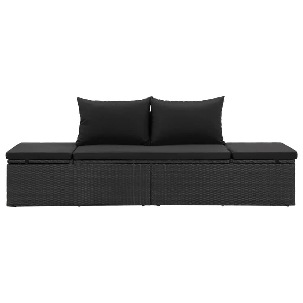 Helloshop26 - Transat chaise longue bain de soleil lit de jardin terrasse meuble d'extérieur avec coussins résine tressée noir - Imagen 1