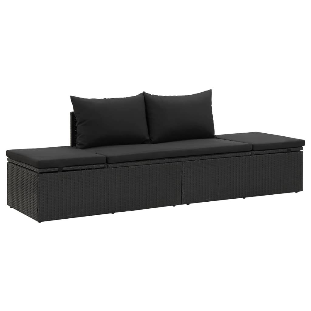 Helloshop26 - Transat chaise longue bain de soleil lit de jardin terrasse meuble d'extérieur avec coussins résine tressée noir - Imagen 2