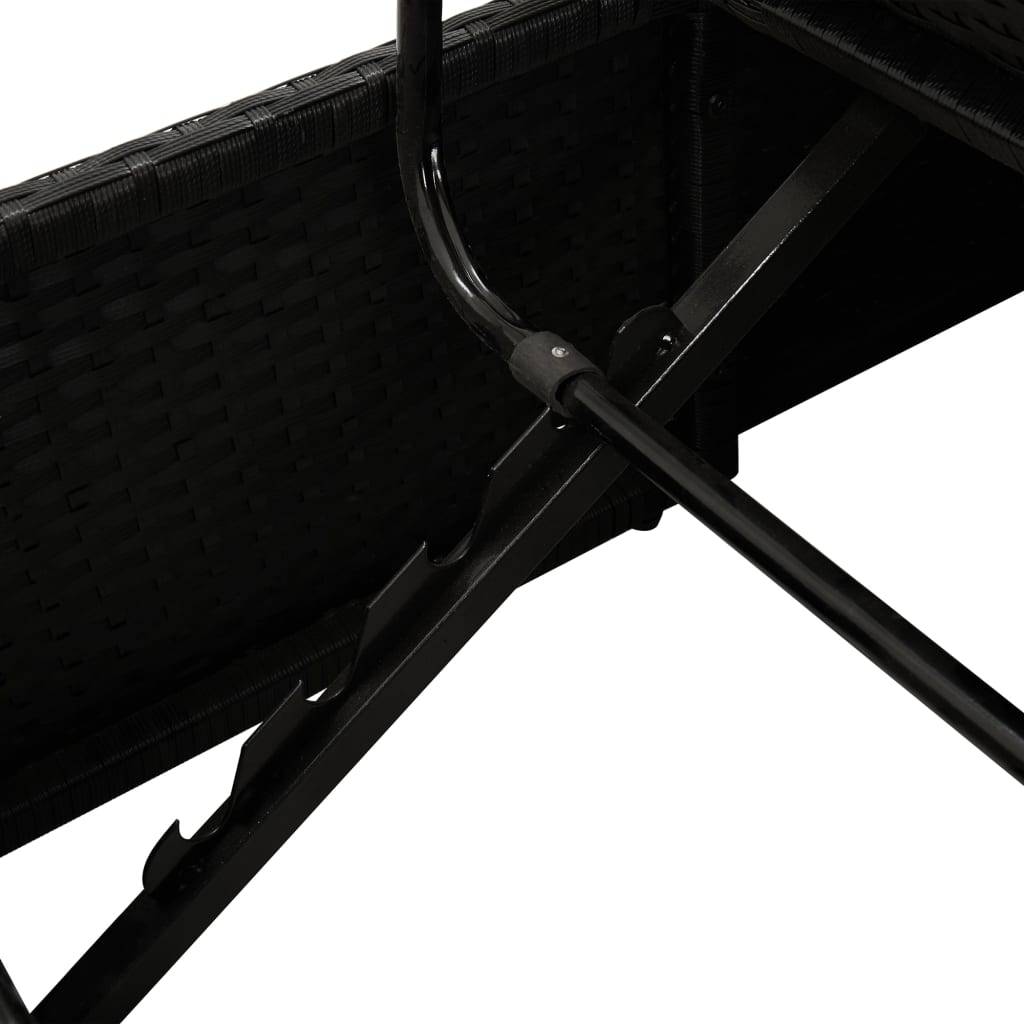 Helloshop26 - Transat chaise longue bain de soleil lit de jardin terrasse meuble d'extérieur avec coussins résine tressée noir - Imagen 8