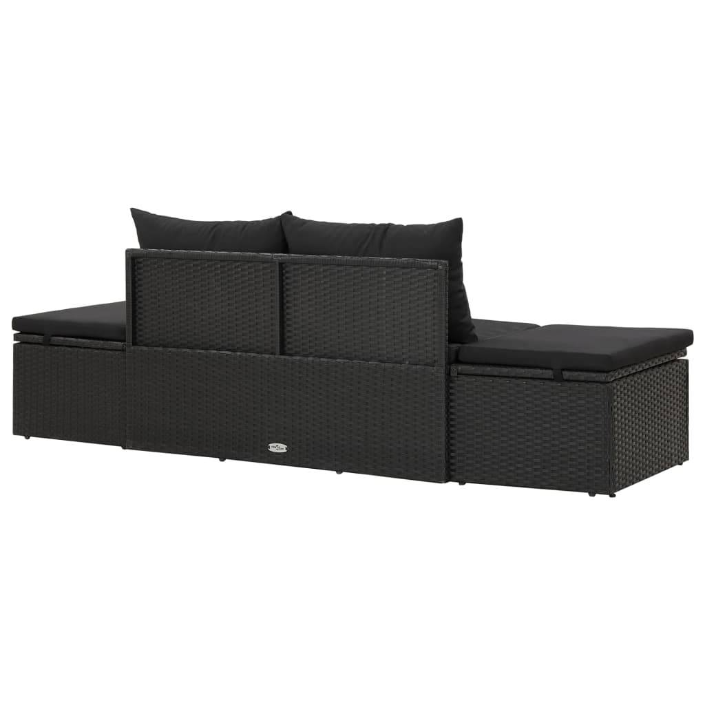 Helloshop26 - Transat chaise longue bain de soleil lit de jardin terrasse meuble d'extérieur avec coussins résine tressée noir - Imagen 5