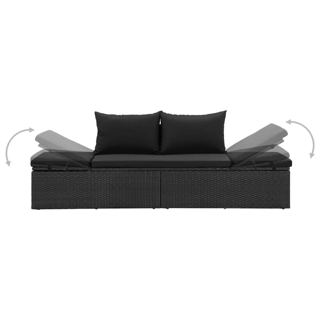 Helloshop26 - Transat chaise longue bain de soleil lit de jardin terrasse meuble d'extérieur avec coussins résine tressée noir - Imagen 3