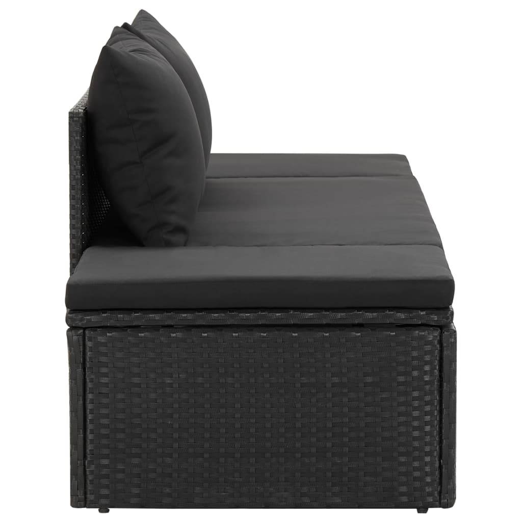 Helloshop26 - Transat chaise longue bain de soleil lit de jardin terrasse meuble d'extérieur avec coussins résine tressée noir - Imagen 4