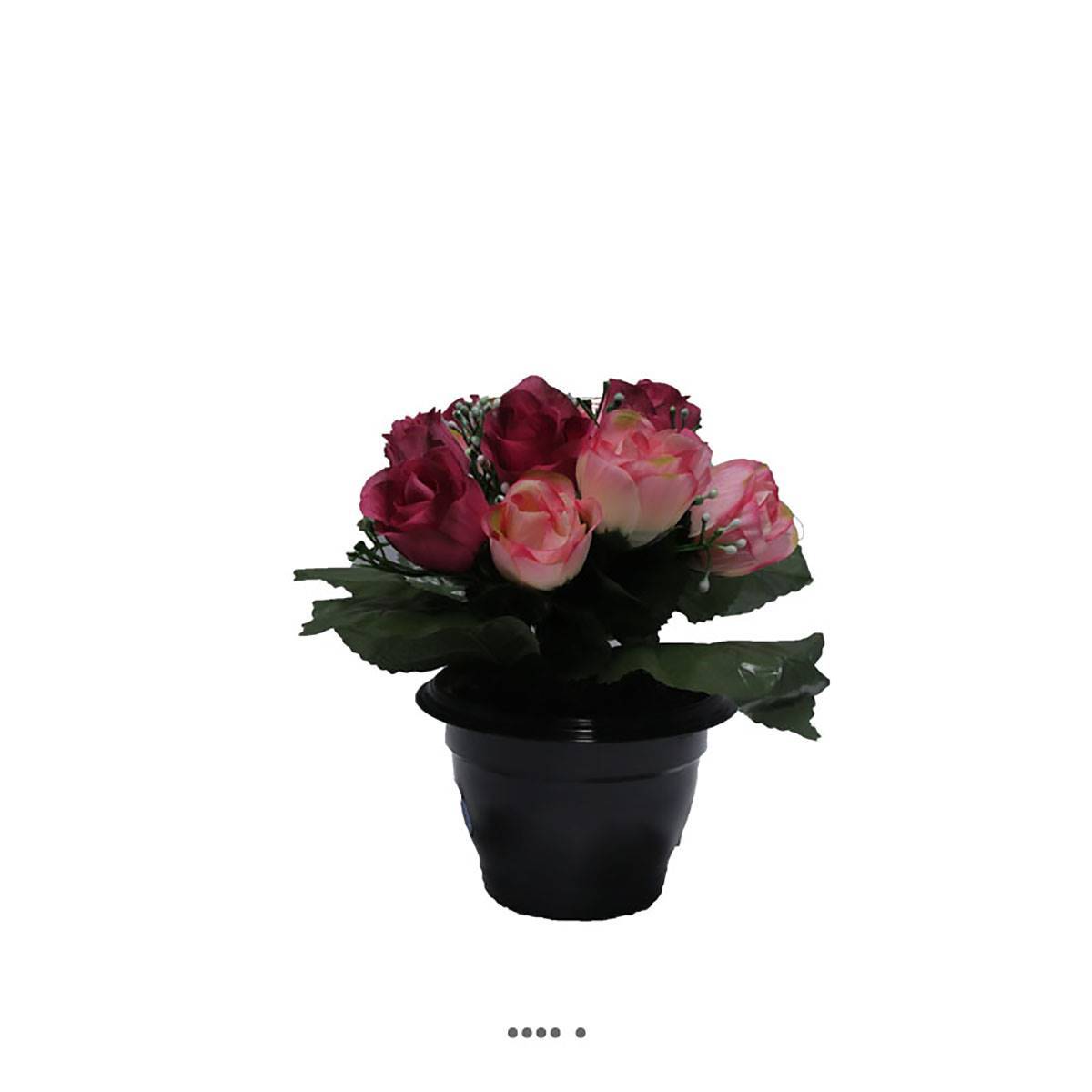 Artificielles - Composition de fleurs artificielles pour cimetière pot roses H 25 cm D 20 cm Rose fushia - couleur: Rose fushia 730 - Imagen 1