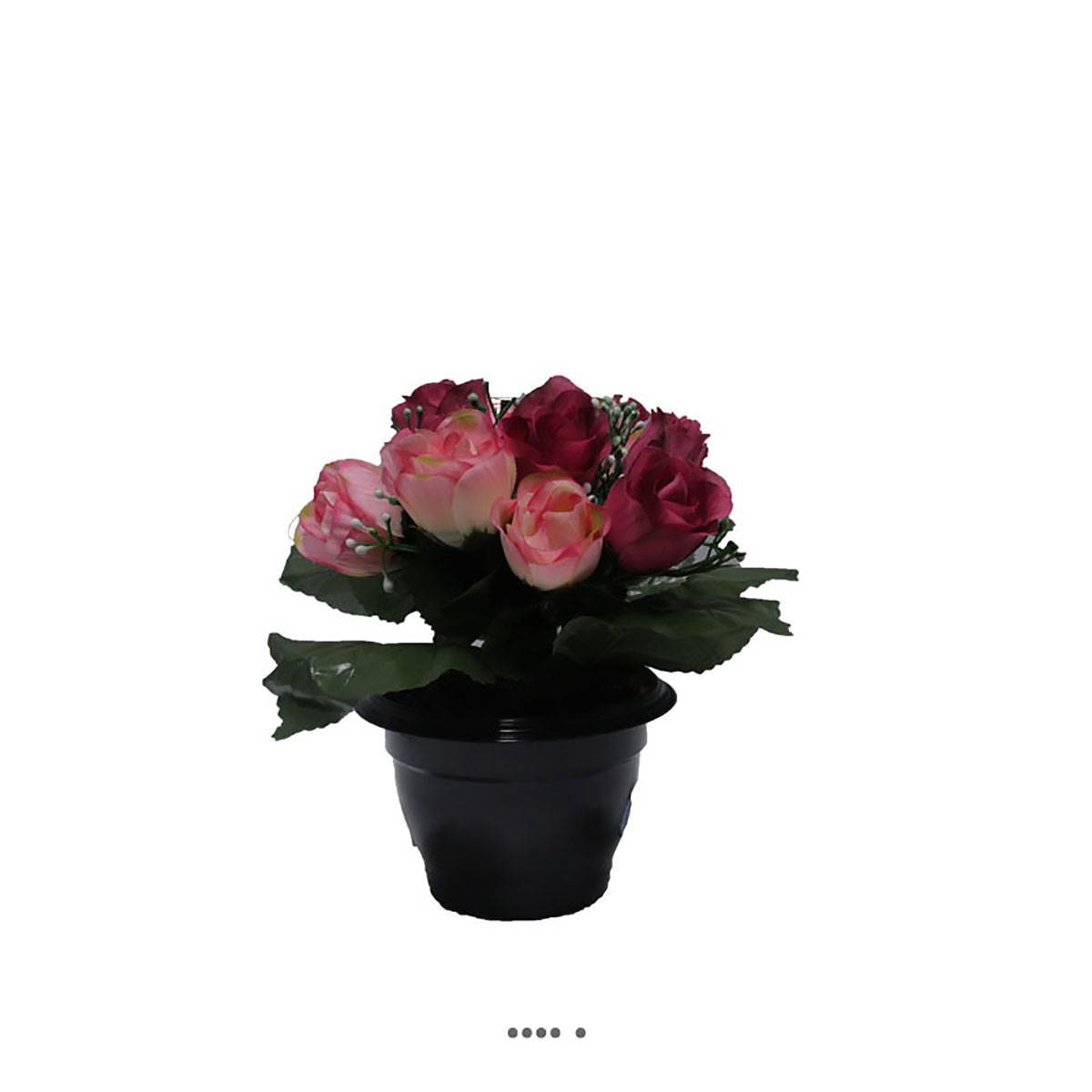 Artificielles - Composition de fleurs artificielles pour cimetière pot roses H 25 cm D 20 cm Rose fushia - couleur: Rose fushia 730 - Imagen 2