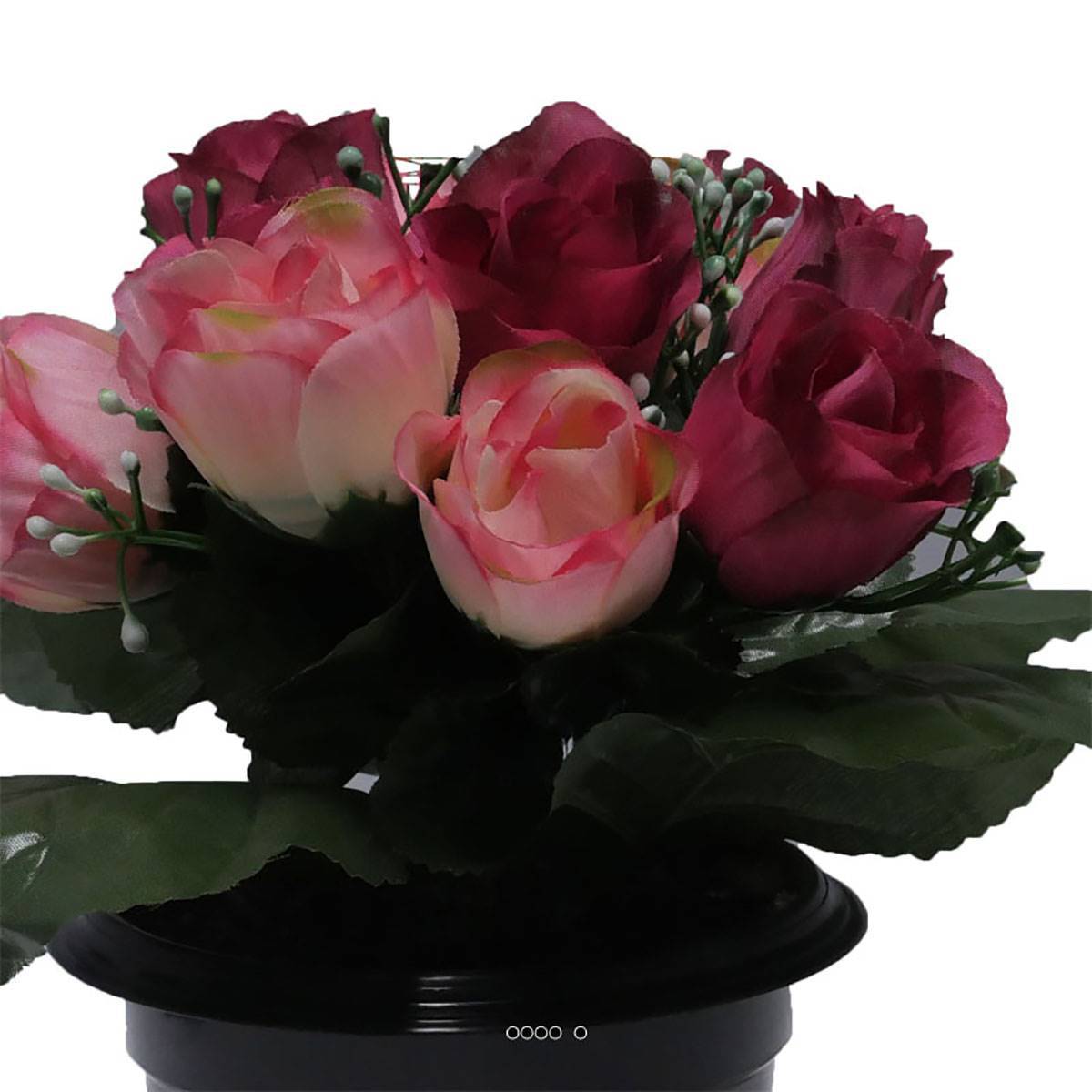 Artificielles - Composition de fleurs artificielles pour cimetière pot roses H 25 cm D 20 cm Rose fushia - couleur: Rose fushia 730 - Imagen 3