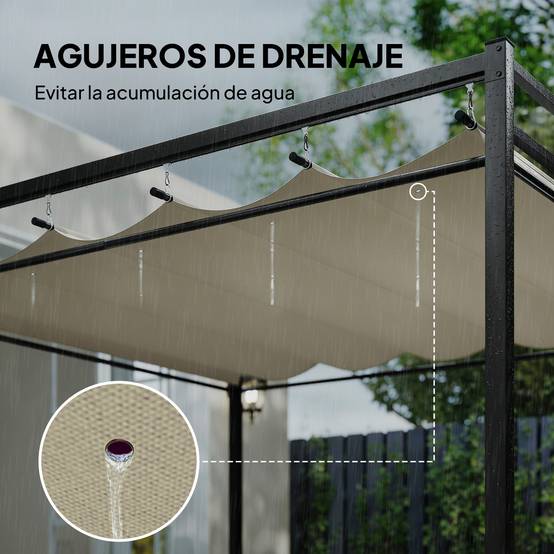 Pergola de Jardin 3x3m Acier avec Toit Rétractable et Rideaux Protection UV30+ Beige - ComfortXL Outdoor Living - Image 9
