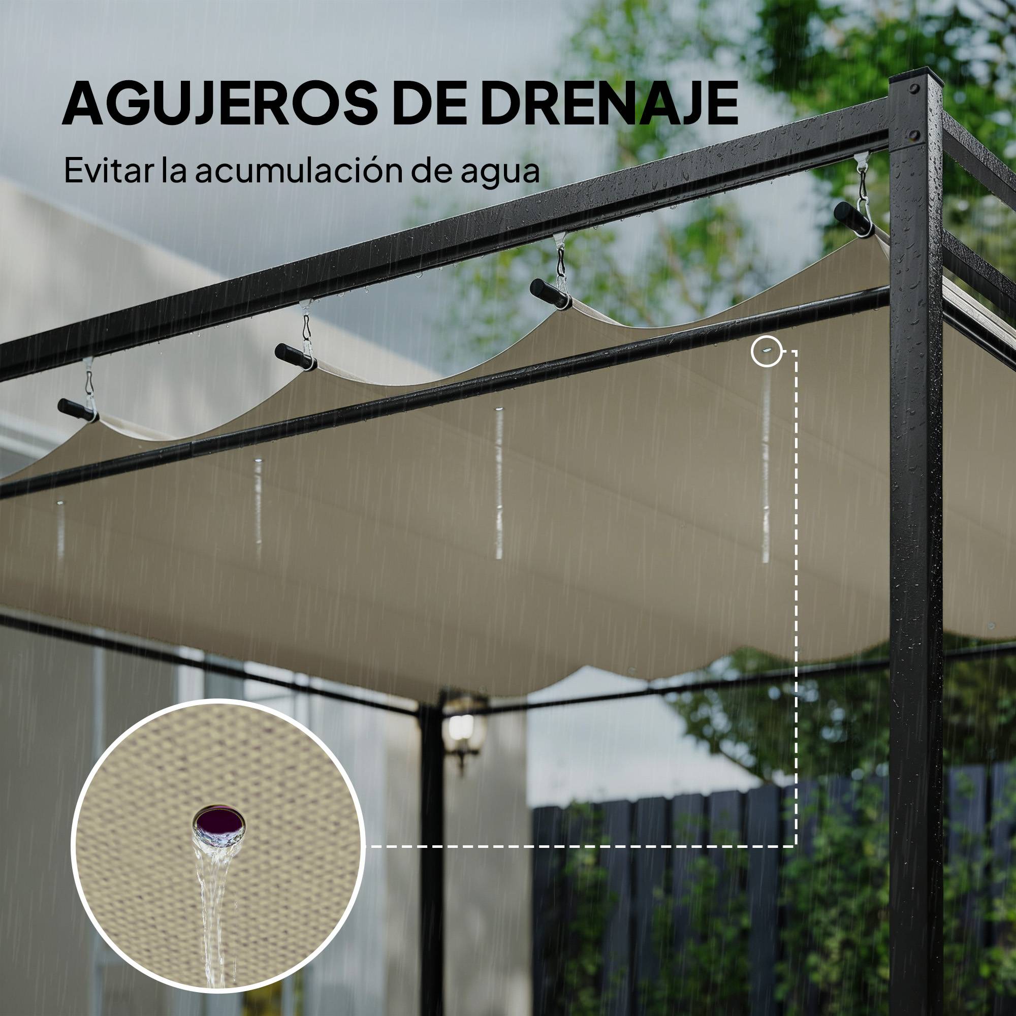 Pergola de Jardin 3x3m Acier avec Toit Rétractable et Rideaux Protection UV30+ Beige - ComfortXL Outdoor Living - Image 9