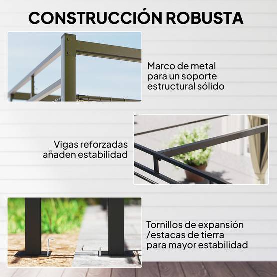 Pergola de Jardin 3x3m Acier avec Toit Rétractable et Rideaux Protection UV30+ Beige - ComfortXL Outdoor Living - Image 8
