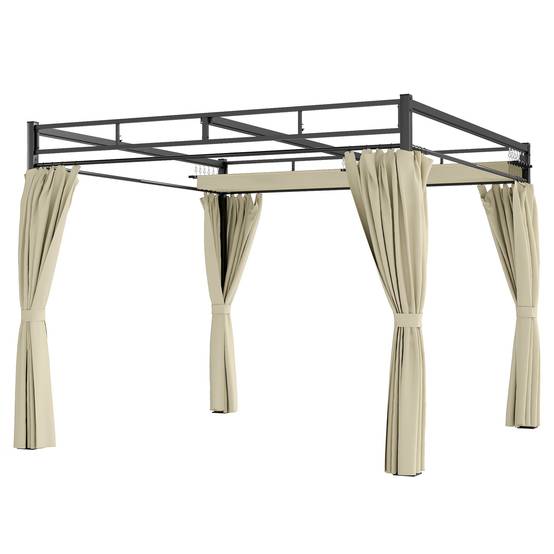 Pergola de Jardin 3x3m Acier avec Toit Rétractable et Rideaux Protection UV30+ Beige - ComfortXL Outdoor Living - Image 2