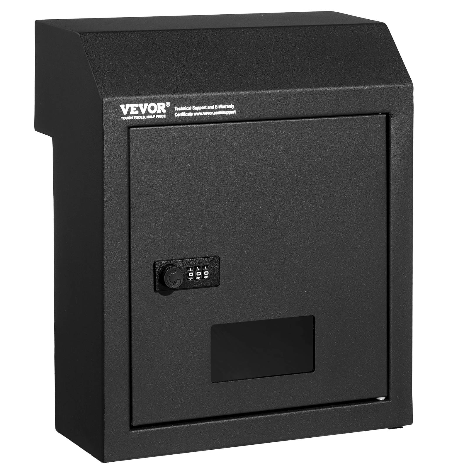 VEVOR Boîte aux lettres encastrable porte, 305x155x360 mm, acier, verrou code. Pour lettres, clés, noir.