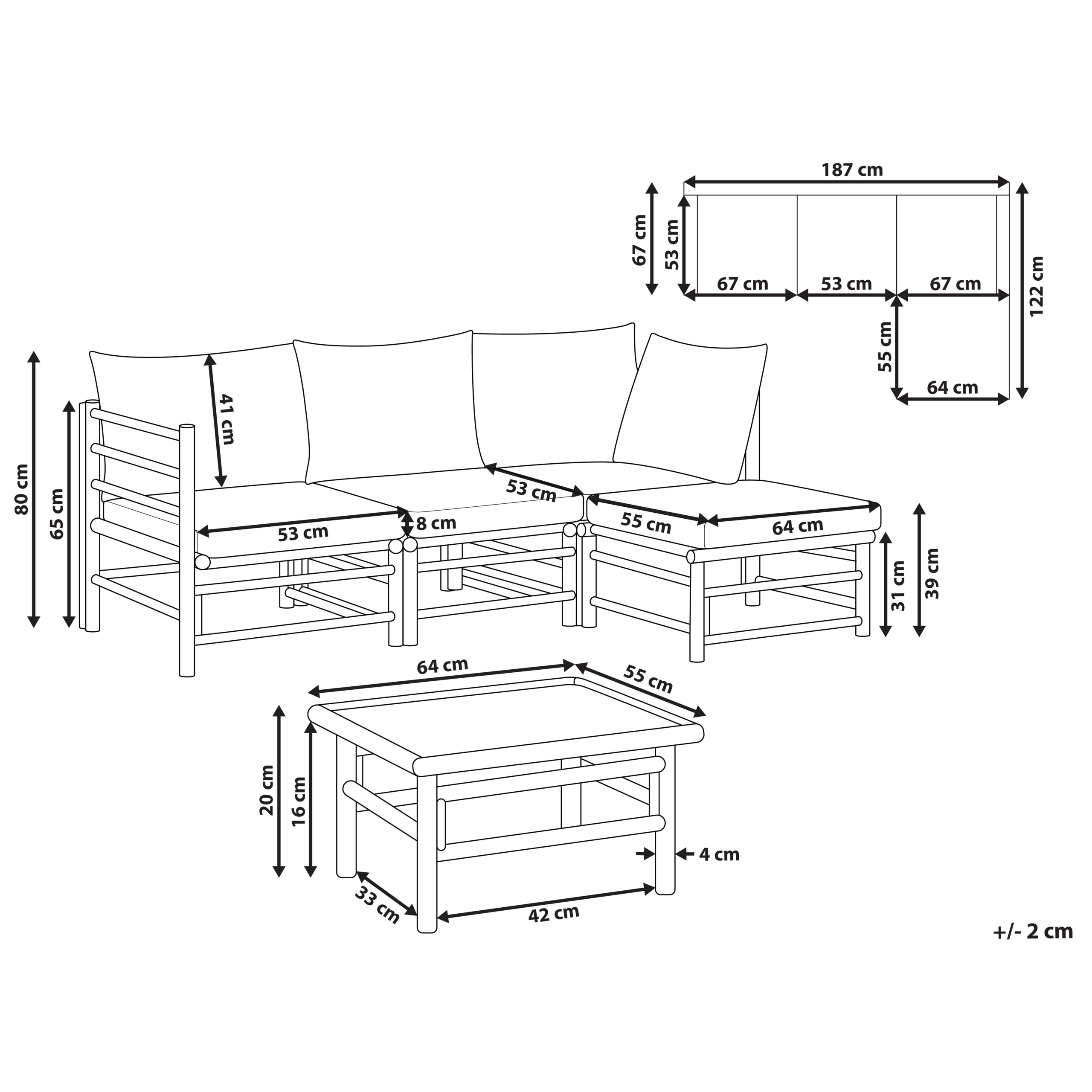 Beliani - Set de jardin, 4 Personnes Bambou Blanc cassé CERRETO - Beliani - Imagen 3