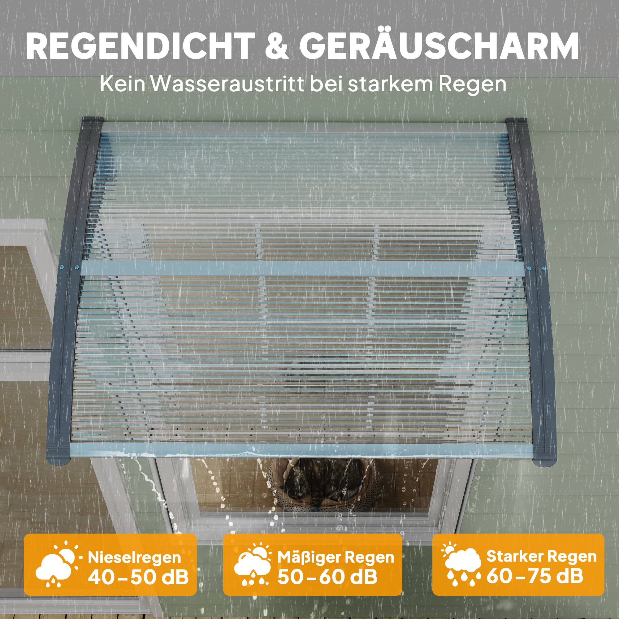 Auvent de porte polycarbonate pour fenêtre et entrée protection UV 100x75cm Argent - ComfortXL Outdoor Living - Image 7