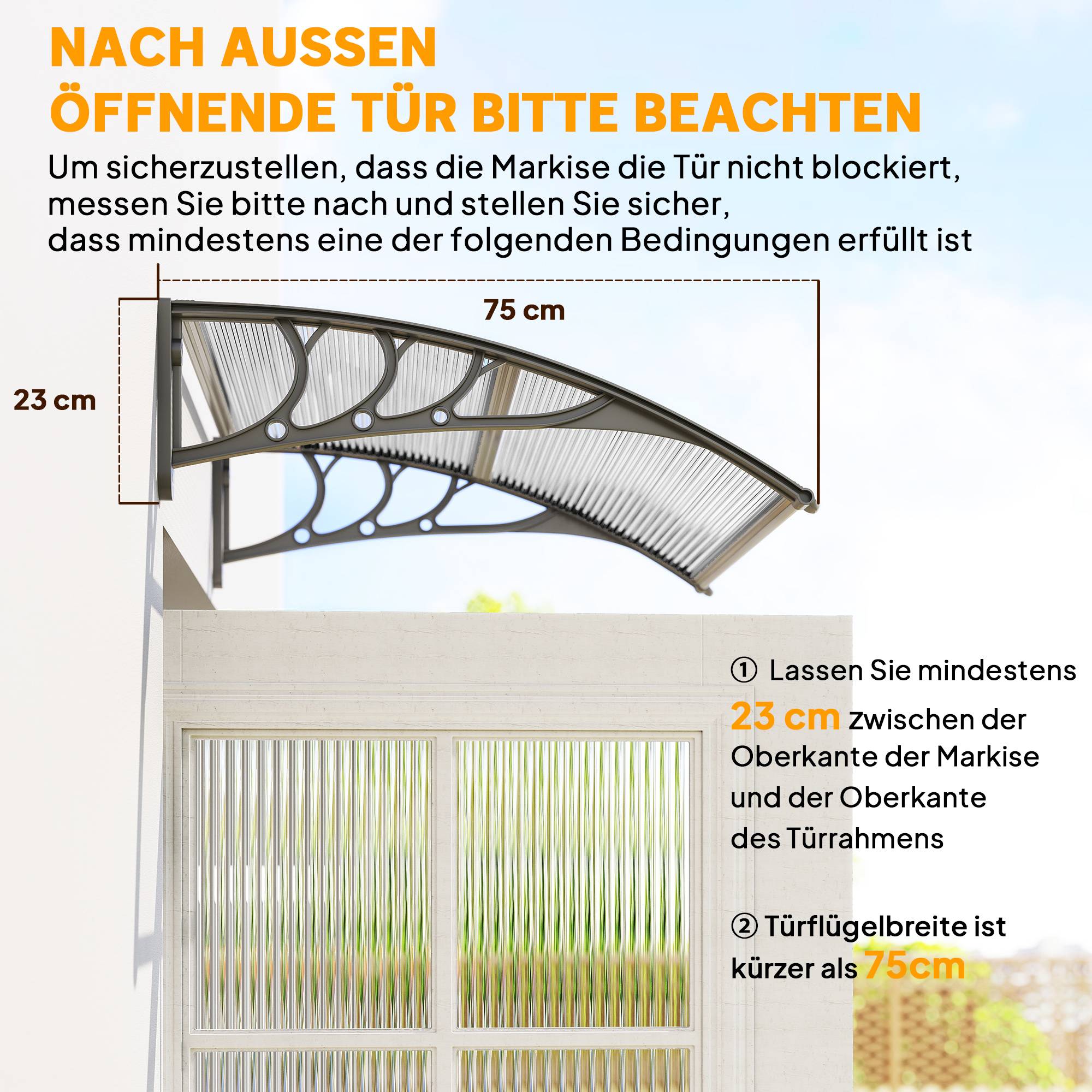 Auvent de porte polycarbonate pour fenêtre et entrée protection UV 100x75cm Argent - ComfortXL Outdoor Living - Image 9