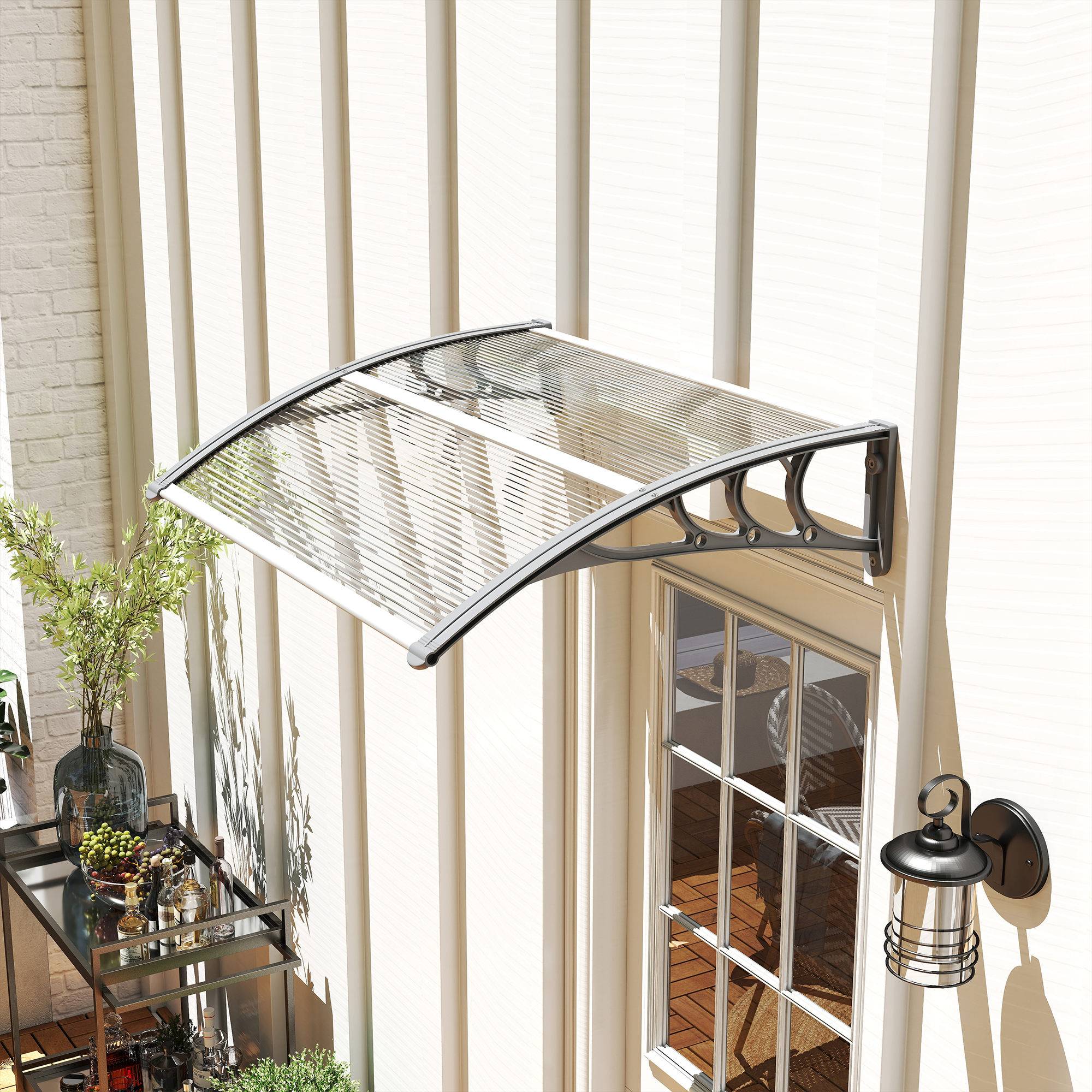 Auvent de porte polycarbonate pour fenêtre et entrée protection UV 100x75cm Argent - ComfortXL Outdoor Living - Image 3