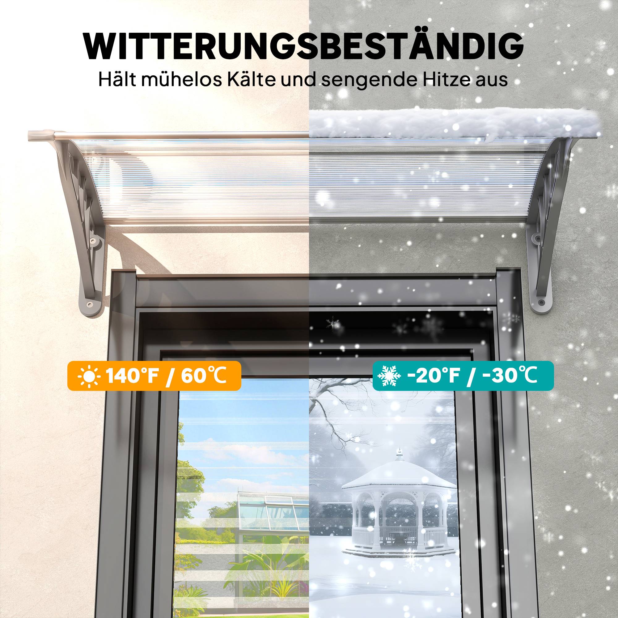 Auvent de porte polycarbonate pour fenêtre et entrée protection UV 100x75cm Argent - ComfortXL Outdoor Living - Image 8