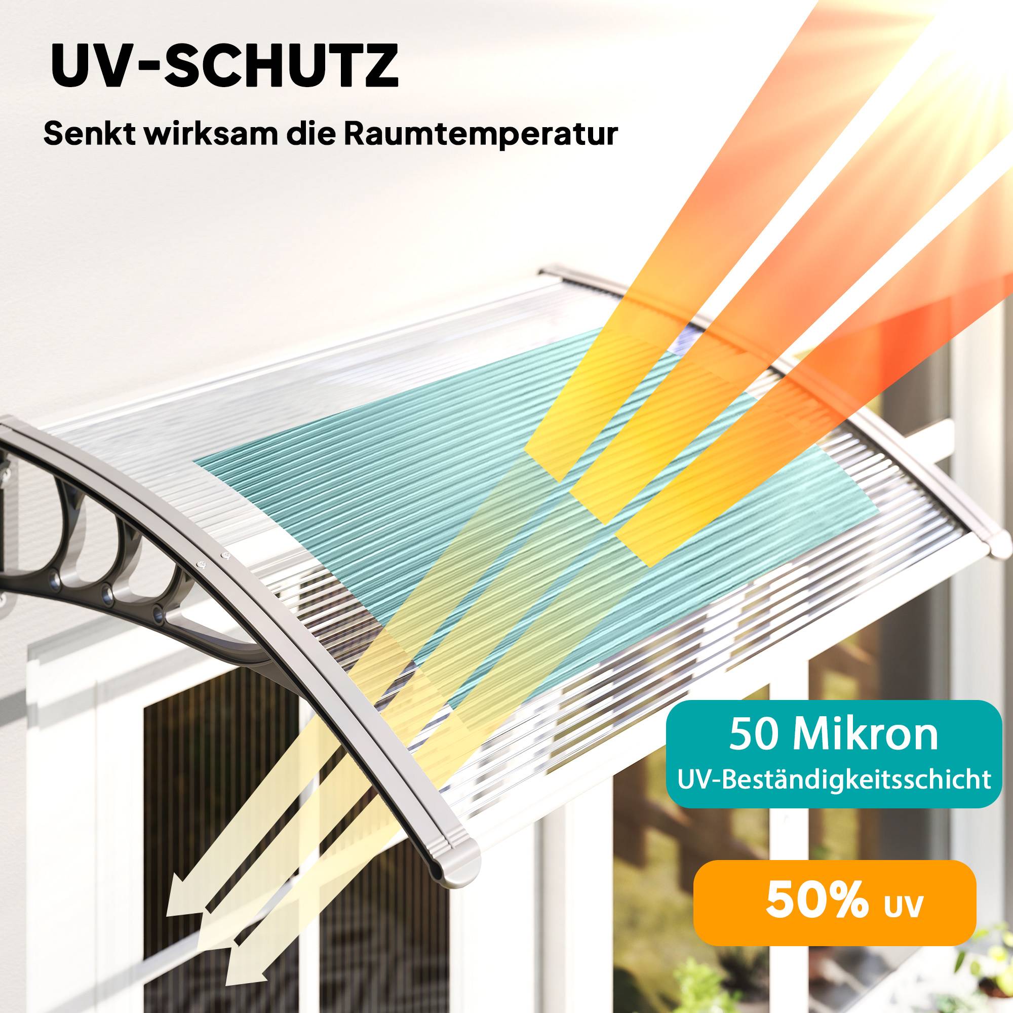 Auvent de porte polycarbonate pour fenêtre et entrée protection UV 100x75cm Argent - ComfortXL Outdoor Living - Image 6