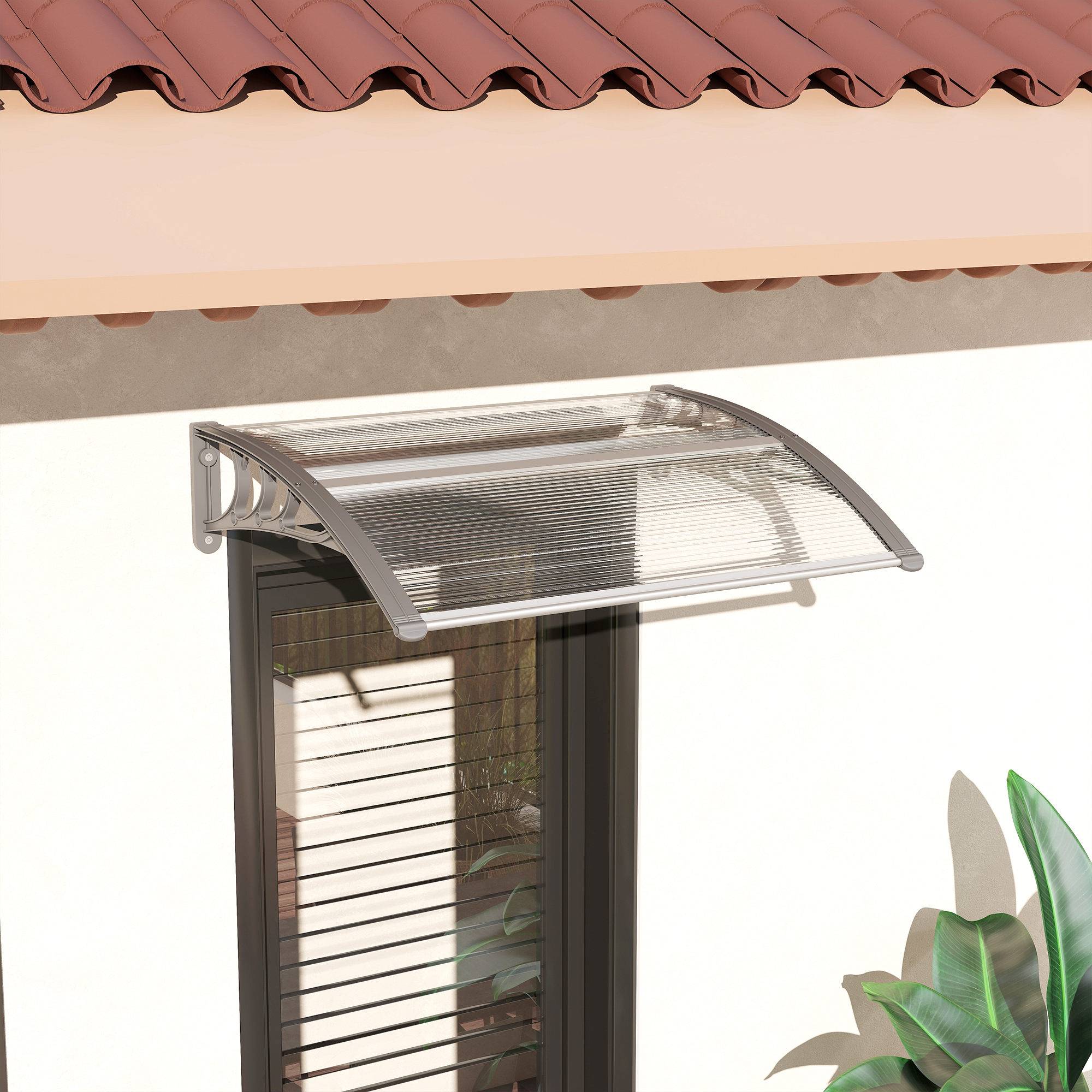 Auvent de porte polycarbonate pour fenêtre et entrée protection UV 100x75cm Argent - ComfortXL Outdoor Living - Image 4