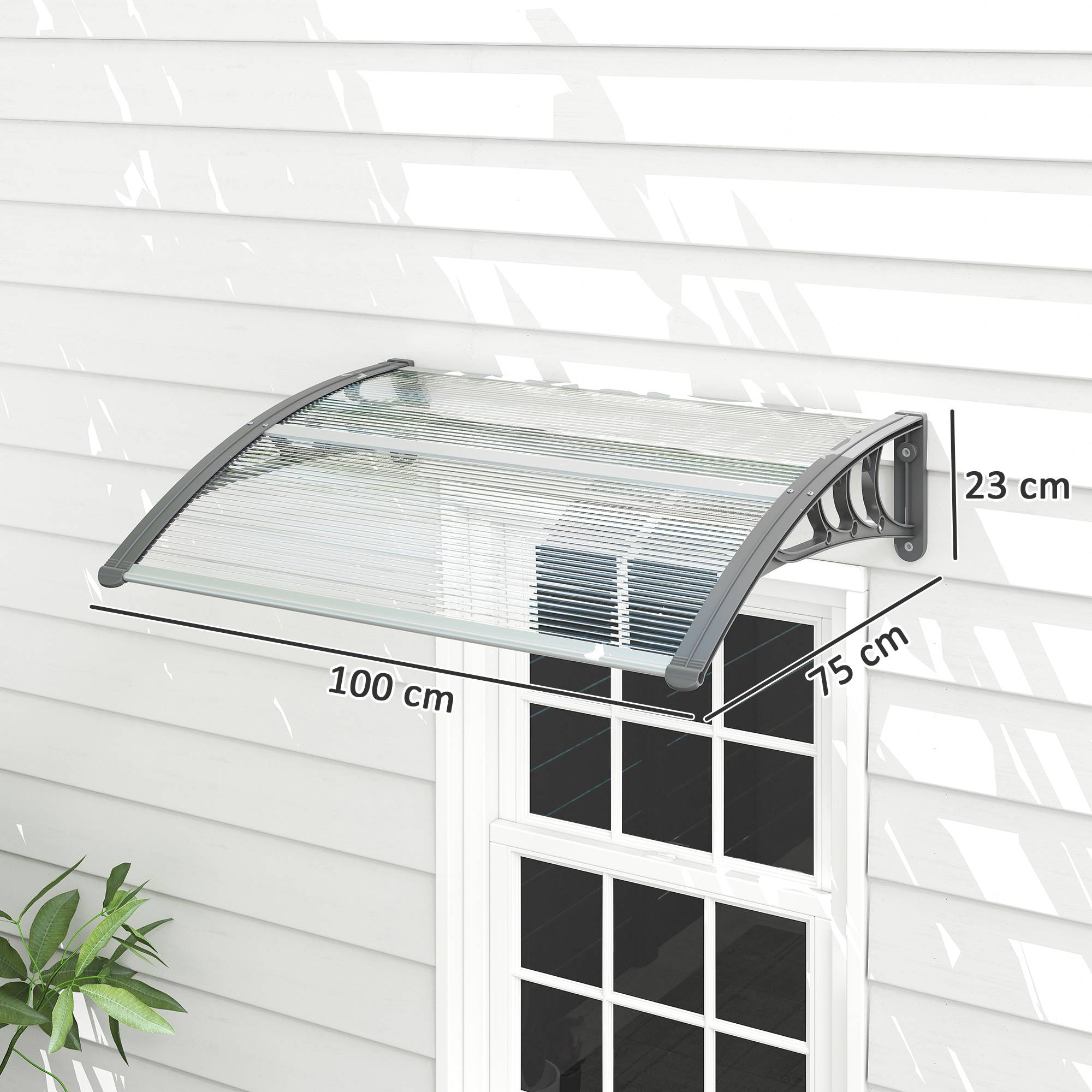 Auvent de porte polycarbonate pour fenêtre et entrée protection UV 100x75cm Argent - ComfortXL Outdoor Living - Image 5