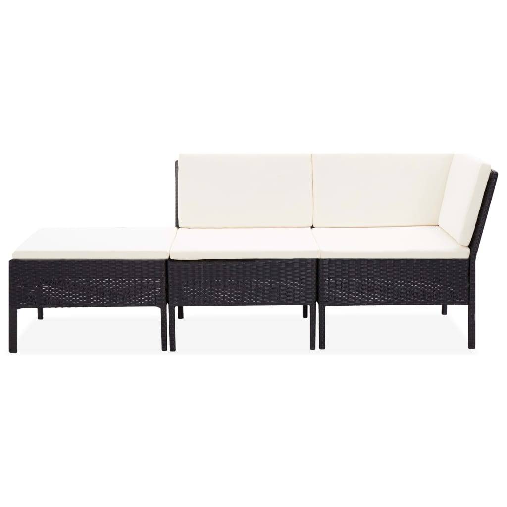 Vidaxl - Salon de jardin 3 pcs avec coussins Résine tressée Noir vidaXL 48960 - Imagen 8