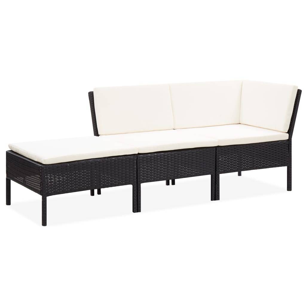 Vidaxl - Salon de jardin 3 pcs avec coussins Résine tressée Noir vidaXL 48960 - Imagen 1
