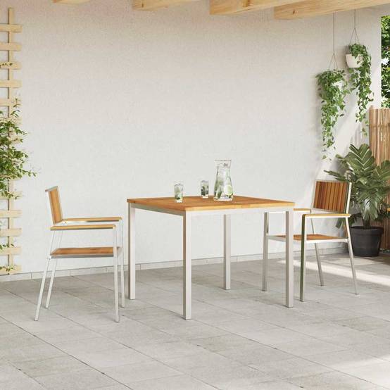 Salon de Jardin 2 Personnes 3 Pièces en Acacia et Acier Inoxydable, Table et Chaises Design Marron – ComfortXL Outdoor Living - Image 4