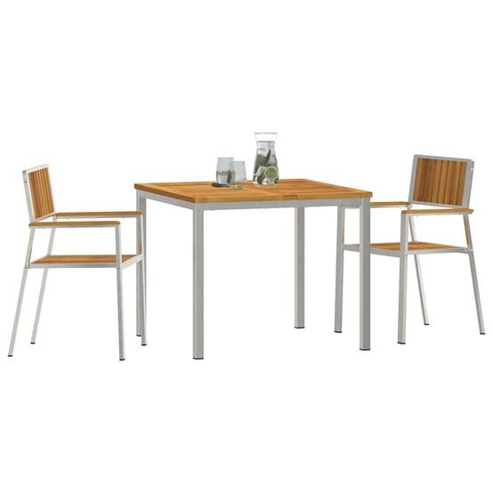 Salon de Jardin 2 Personnes 3 Pièces en Acacia et Acier Inoxydable, Table et Chaises Design Marron – ComfortXL Outdoor Living - Image 3
