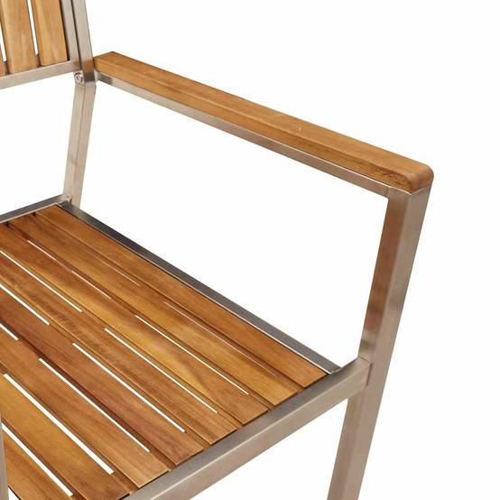 Salon de Jardin 2 Personnes 3 Pièces en Acacia et Acier Inoxydable, Table et Chaises Design Marron – ComfortXL Outdoor Living - Image 5