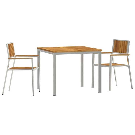 Salon de Jardin 2 Personnes 3 Pièces en Acacia et Acier Inoxydable, Table et Chaises Design Marron – ComfortXL Outdoor Living - Image 2