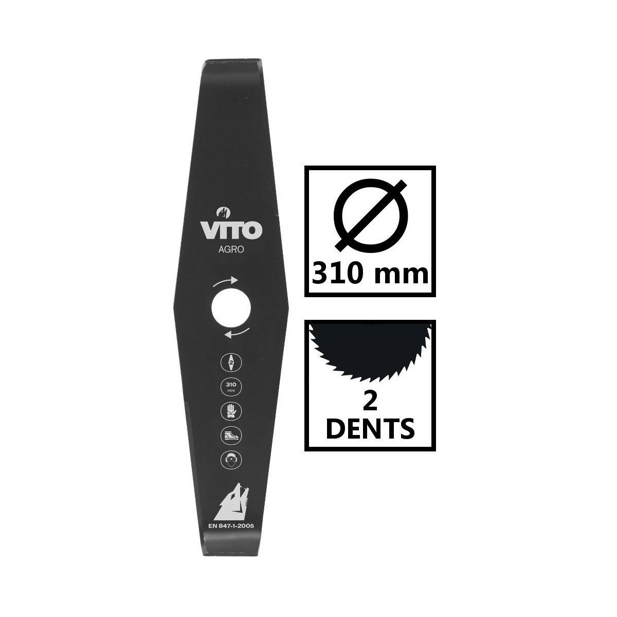 Lame de coupe 310mm pour débroussailleuse 2 dents alesage 25.4 standard VITO - Image 2