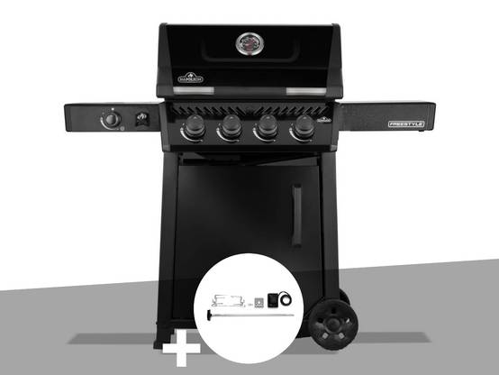 Napoleon - Barbecue gaz Freestyle 425 noir 4 brûleurs + 1 réchaud latéral + Rôtissoire - Napoléon - Image 1