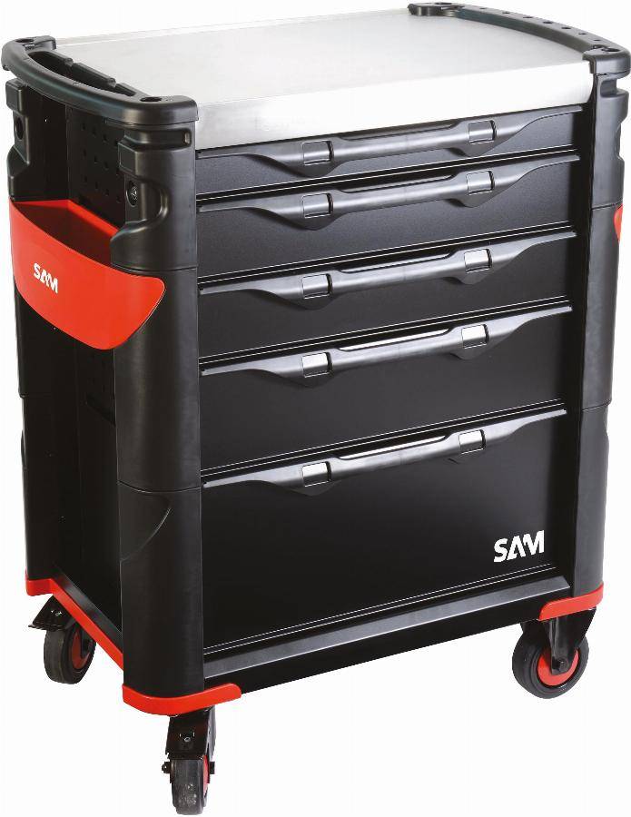 Servante grand volume SAM OUTILLAGE 5 tiroirs noire à plateau inox - 415HK