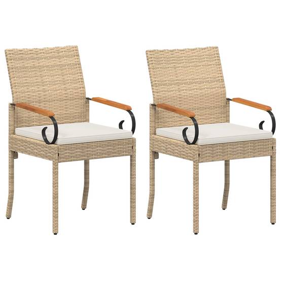 Chaises de jardin polyrotin et acier beige et blanc crème 59.5 x 50 x 88 cm, Poids:14.1kg - PANGIVO - Image 2