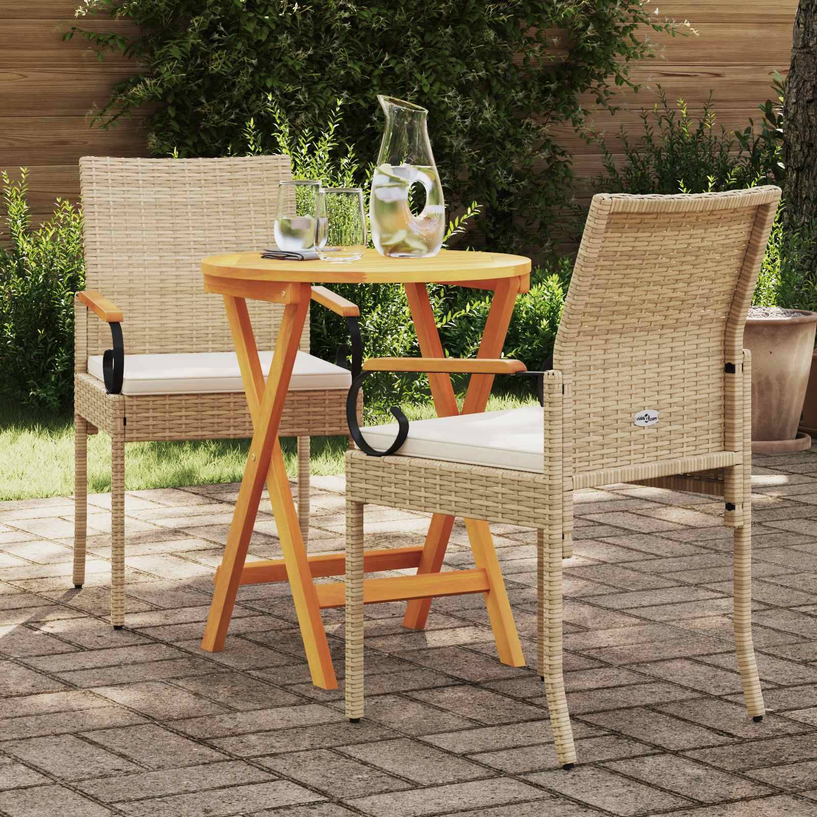 Chaises de jardin polyrotin et acier beige et blanc crème 59.5 x 50 x 88 cm, Poids:14.1kg - PANGIVO - Image 3