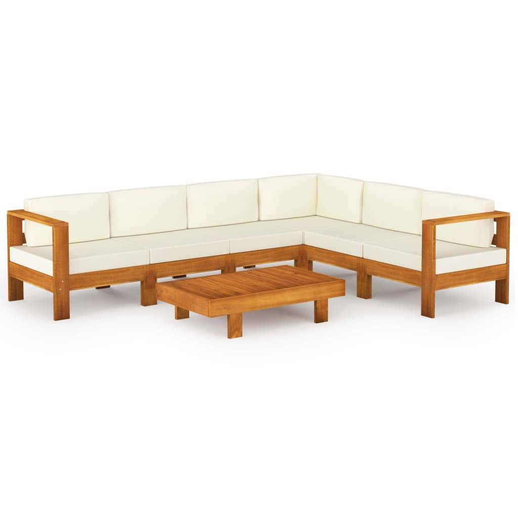 Helloshop26 - Salon de jardin meuble d'extérieur ensemble de mobilier 7 pièces avec coussins blanc crème bois d'acacia - Imagen 1