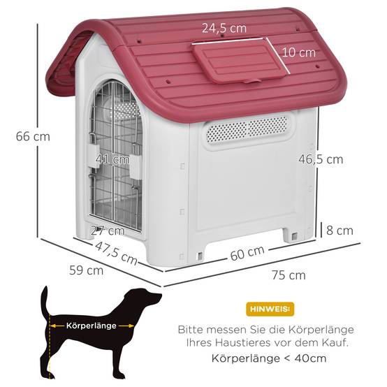 Nic extérieur pour chien avec lucarne et porte, étanche, circulation d’air, petits chiens, 59×75×66 cm, Rouge+Gris clair - Image 5