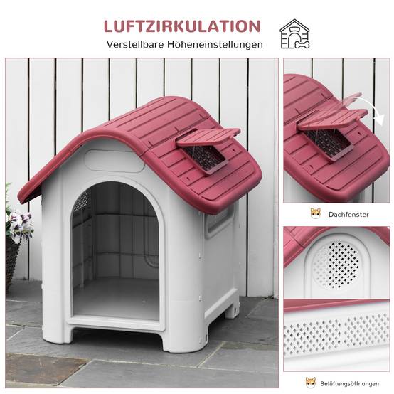 Nic extérieur pour chien avec lucarne et porte, étanche, circulation d’air, petits chiens, 59×75×66 cm, Rouge+Gris clair - Image 8