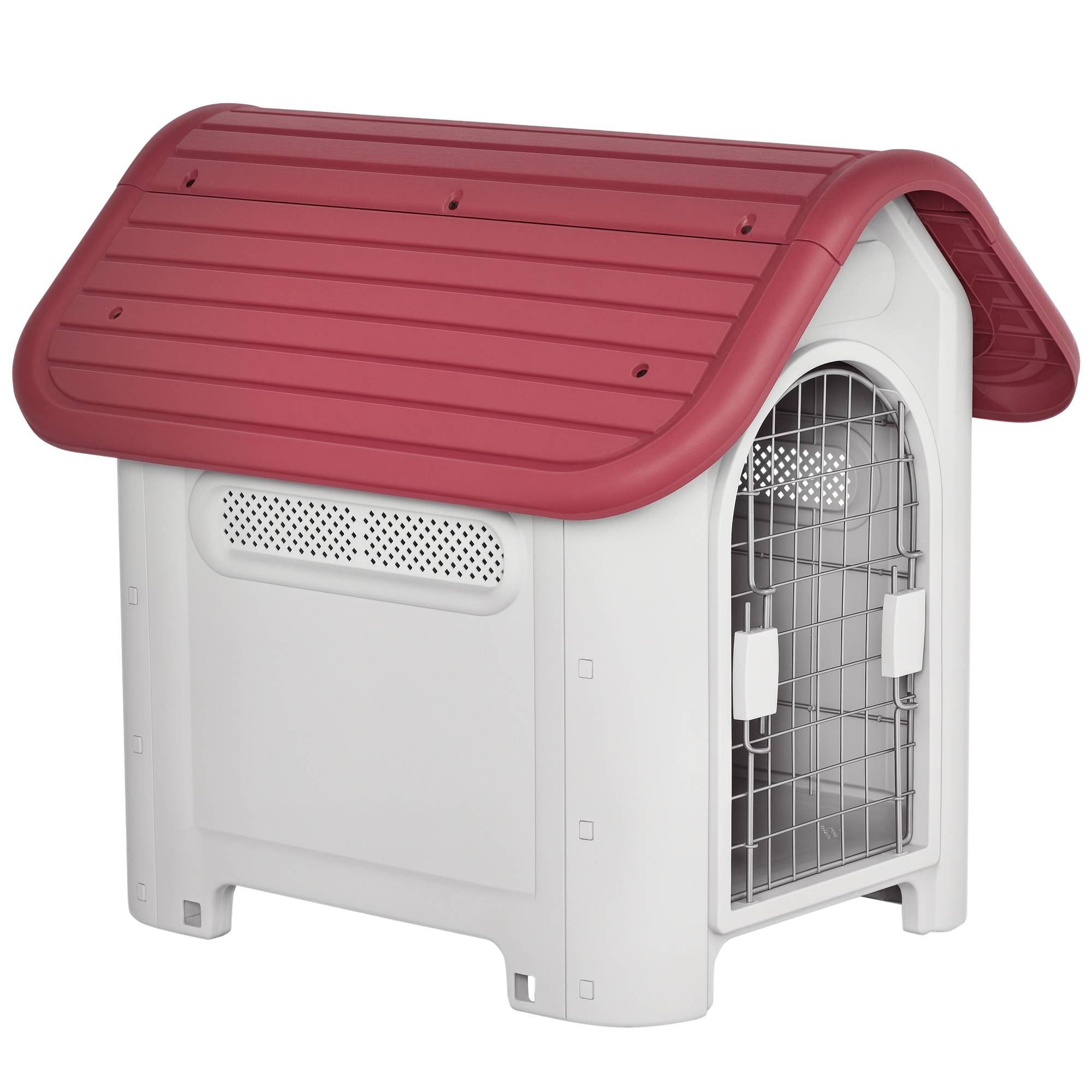Nic extérieur pour chien avec lucarne et porte, étanche, circulation d’air, petits chiens, 59×75×66 cm, Rouge+Gris clair - Image 1