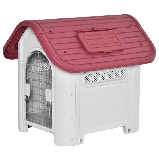 Nic extérieur pour chien avec lucarne et porte, étanche, circulation d’air, petits chiens, 59×75×66 cm, Rouge+Gris clair - Image 2