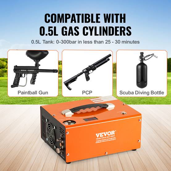 VEVOR Compresseur PCP portable 30 MPa avec convertisseur externe, arrêt manuel 12V/230V, sans huile/eau. - Image 5