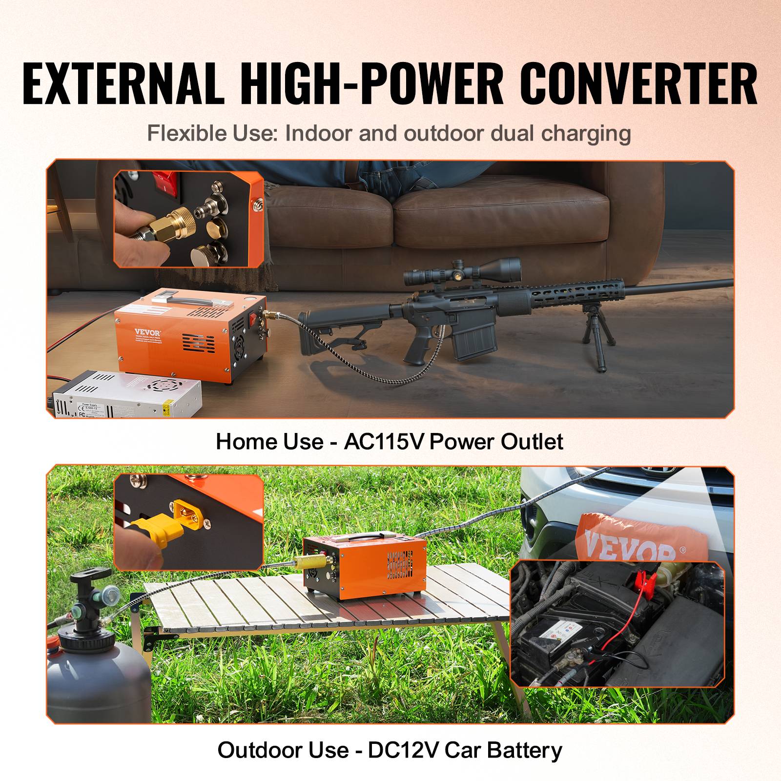 VEVOR Compresseur PCP portable 30 MPa avec convertisseur externe, arrêt manuel 12V/230V, sans huile/eau. - Image 4